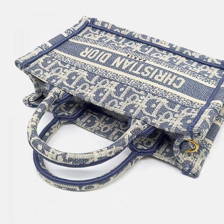 Pre Owned Dior Blue Fabric Book Tote Mini Strap Bag
