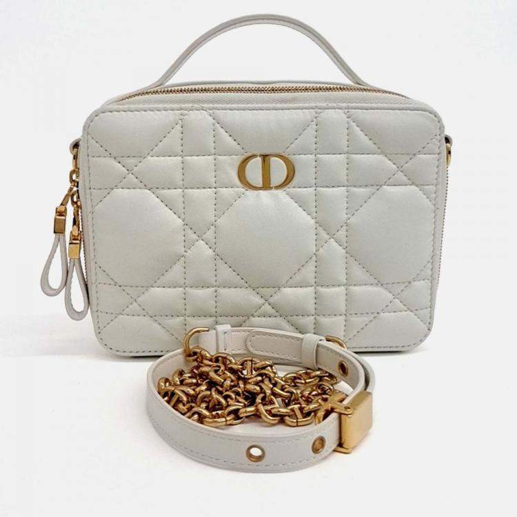 Pre Owned Dior Cream Leather Caro Box Bag
