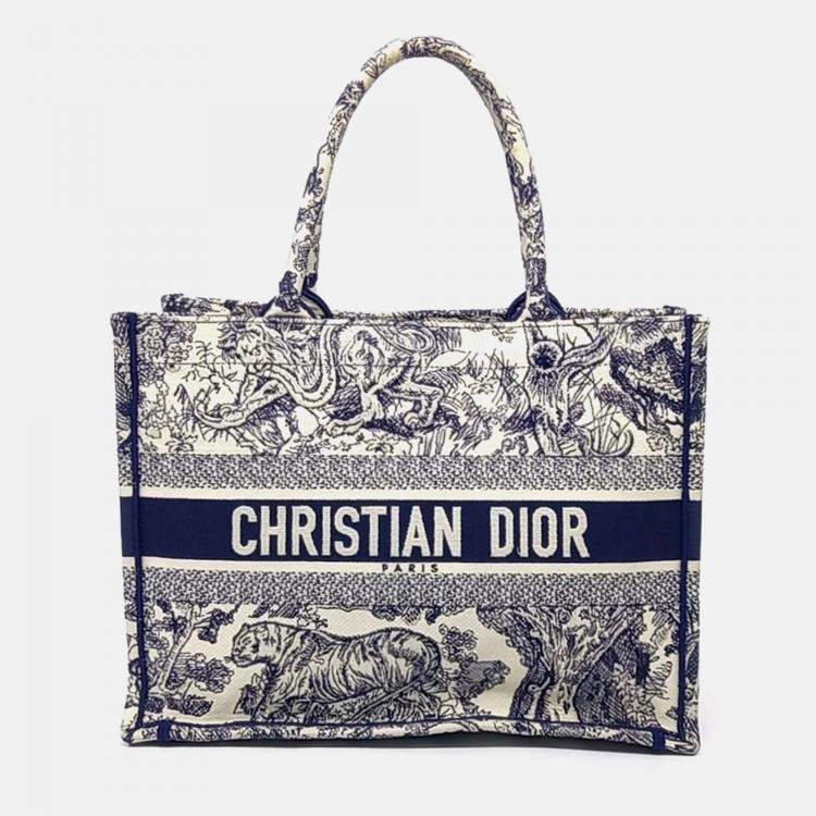 Pre Owned Dior Beige/Navy Blue Canvas Book Tote Bag