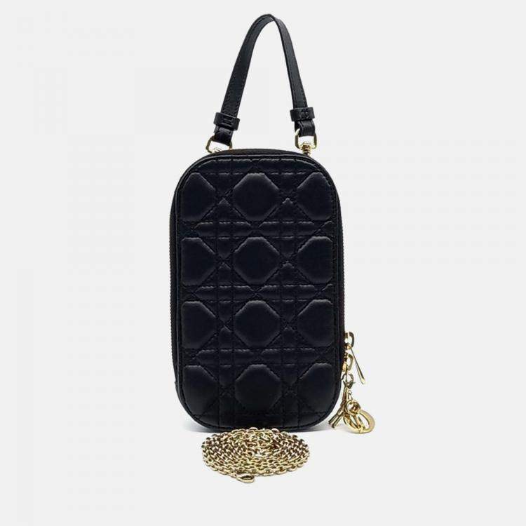 Pre Owned Dior Black Leather 30 Montaigne Oblique Phone Holder Mini Crossbody Bag