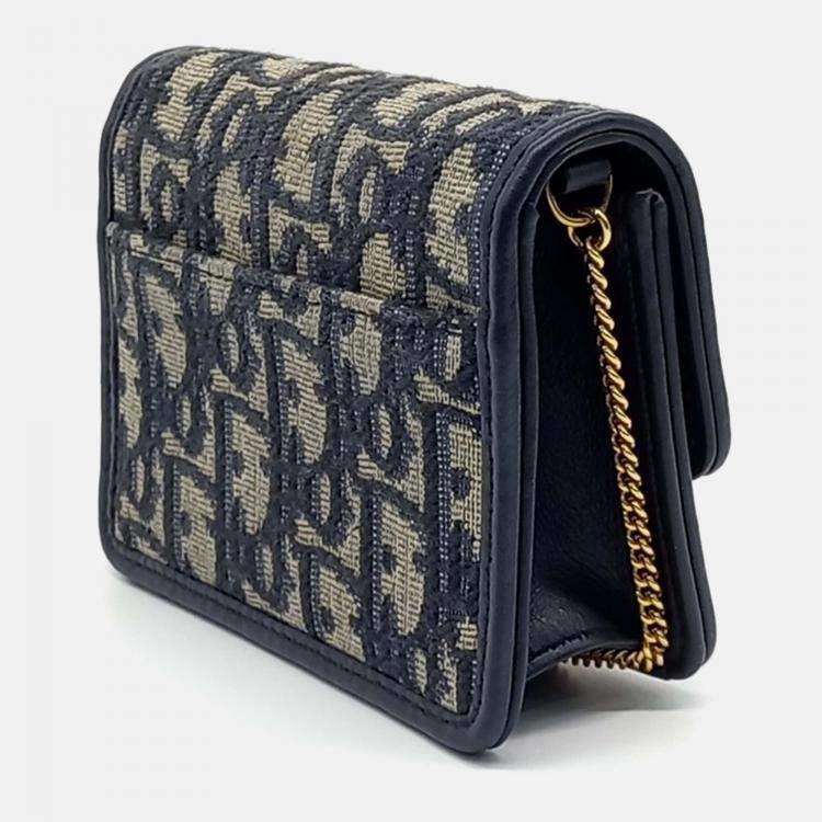 Pre Owned Dior Navy Blue Fabric Oblique Miss Caro Micro Crossbody Bag