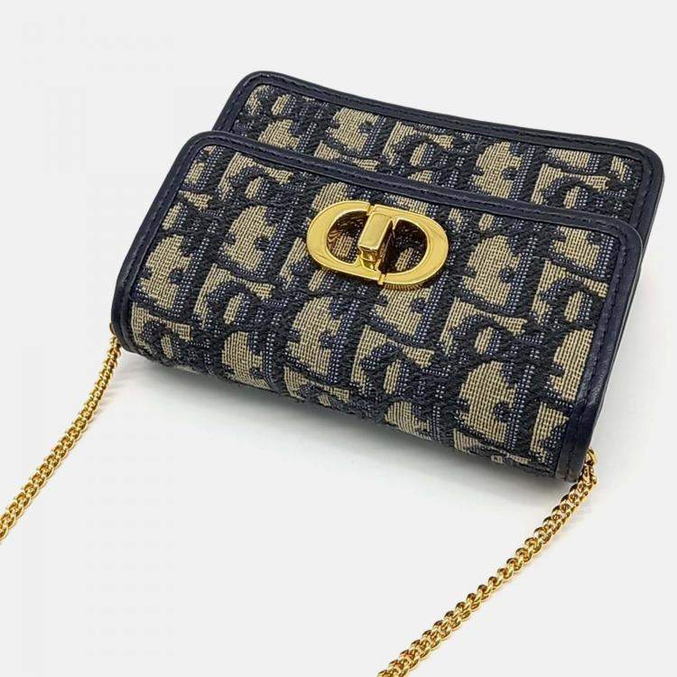 Pre Owned Dior Navy Blue Fabric Oblique Miss Caro Micro Crossbody Bag