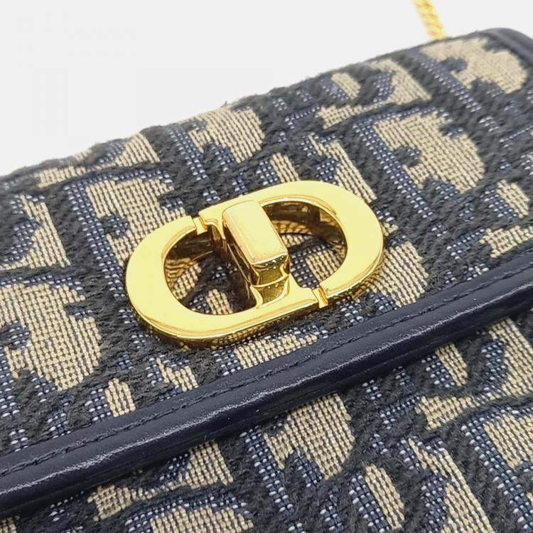 Pre Owned Dior Navy Blue Fabric Oblique Miss Caro Micro Crossbody Bag