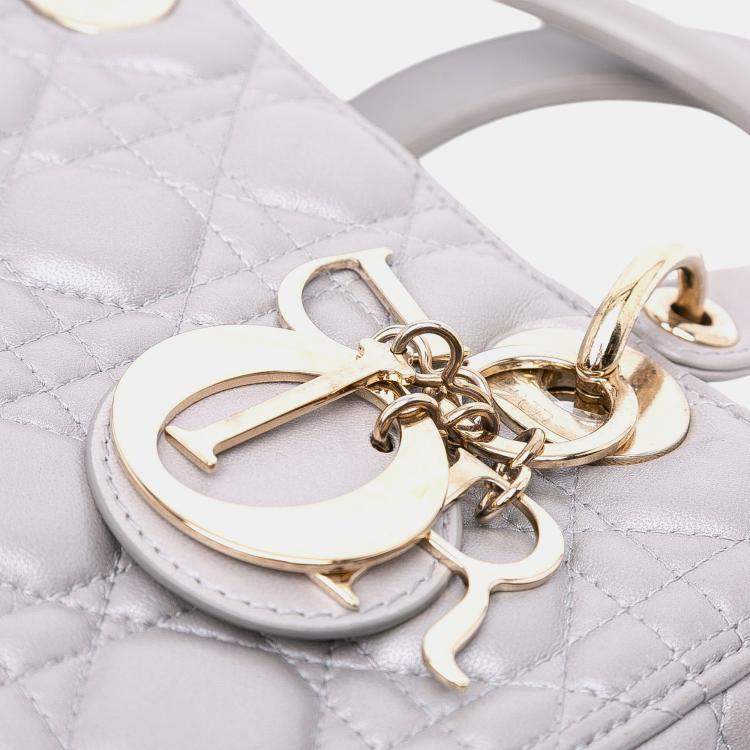 Pre Owned Dior Grey Medium Pearlescent Lambskin Cannage Lady Dior