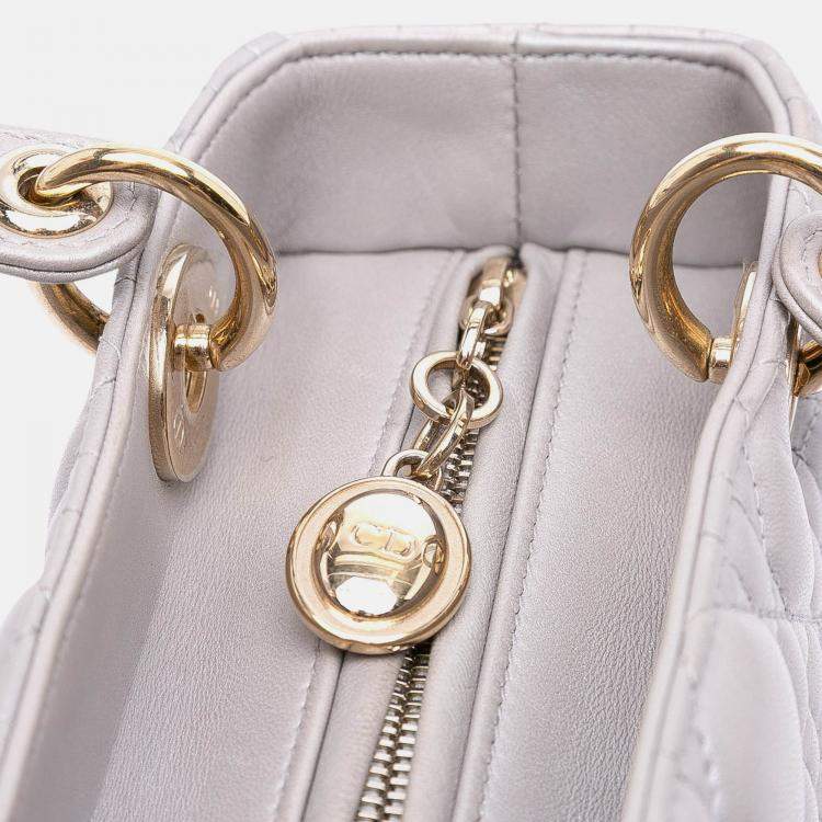 Pre Owned Dior Grey Medium Pearlescent Lambskin Cannage Lady Dior