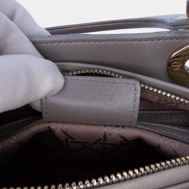 Pre Owned Dior Grey Medium Pearlescent Lambskin Cannage Lady Dior