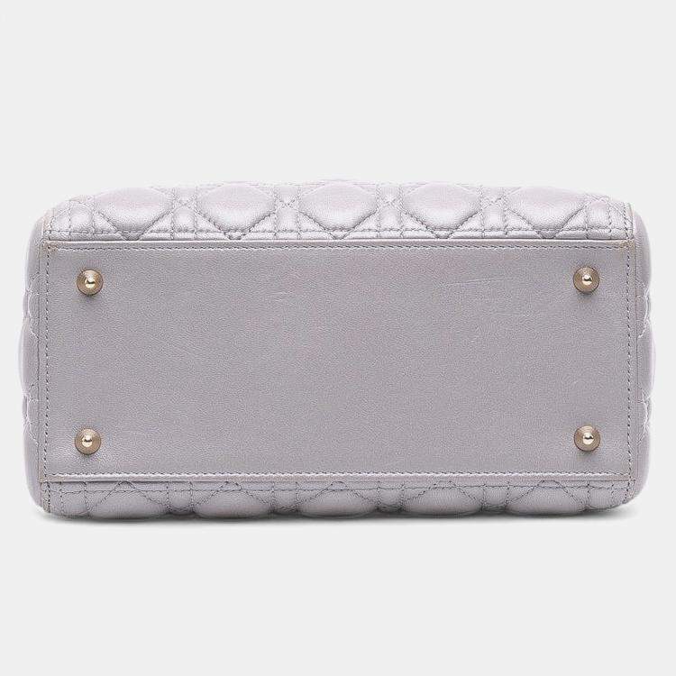 Pre Owned Dior Grey Medium Pearlescent Lambskin Cannage Lady Dior