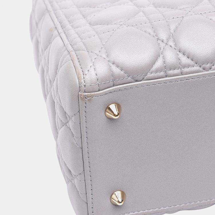 Pre Owned Dior Grey Medium Pearlescent Lambskin Cannage Lady Dior