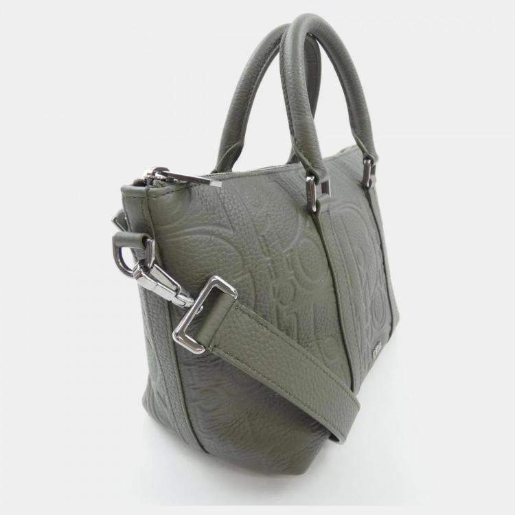 Pre Owned Dior Weekender Green Leather Tote Bag