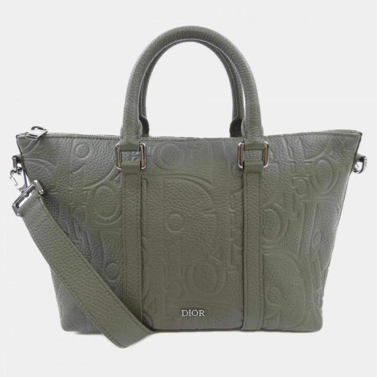 Pre Owned Dior Weekender Green Leather Tote Bag