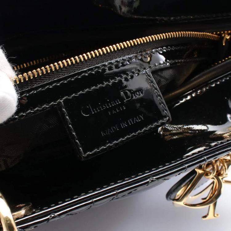 Pre Owned Christian Dior Lady Large Cannage Black Patent Leather Handbag