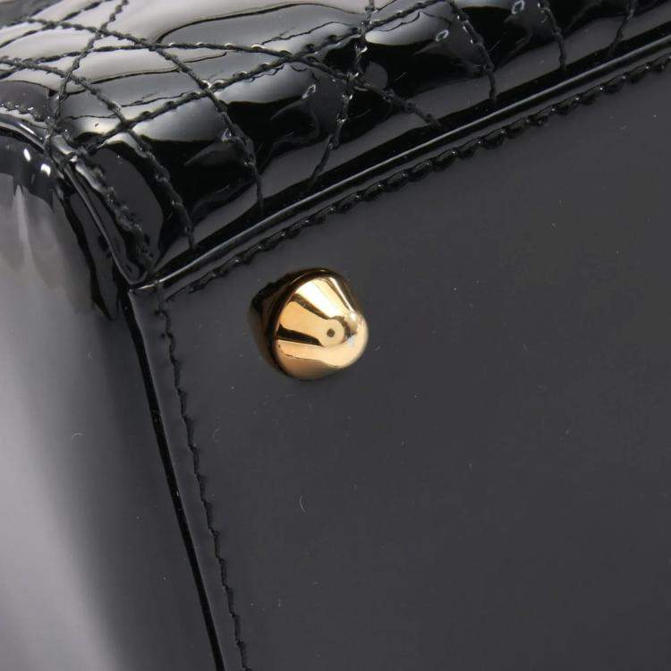 Pre Owned Christian Dior Lady Large Cannage Black Patent Leather Handbag