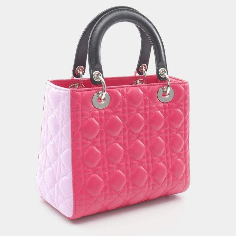 Pre Owned Christian Dior Lady Pink Black Leather Handbag