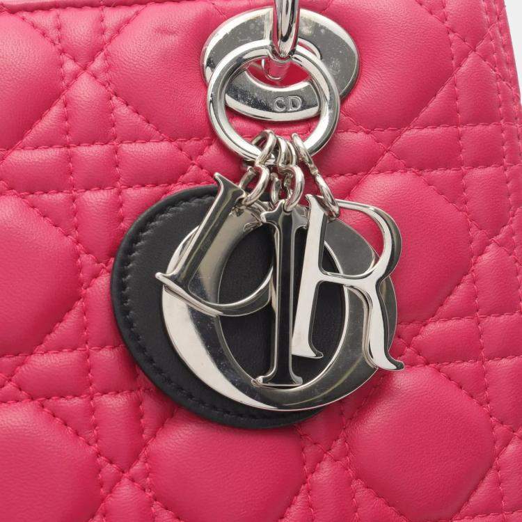 Pre Owned Christian Dior Lady Pink Black Leather Handbag