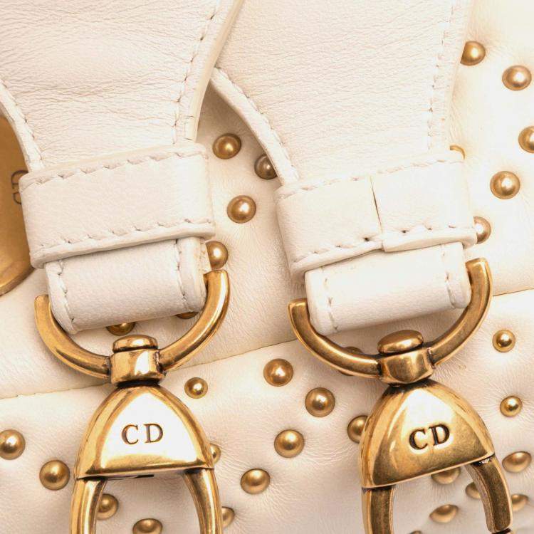 Pre Owned Dior White Mini Lambskin Cannage Studded Supple Lady Dior