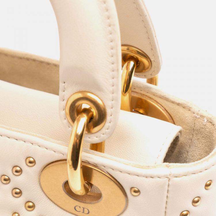 Pre Owned Dior White Mini Lambskin Cannage Studded Supple Lady Dior