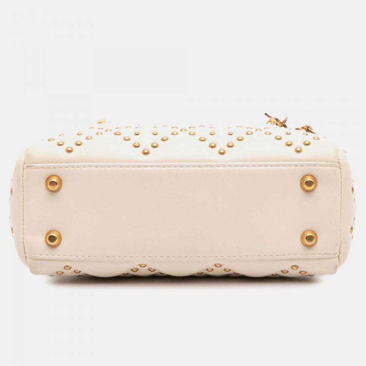 Pre Owned Dior White Mini Lambskin Cannage Studded Supple Lady Dior