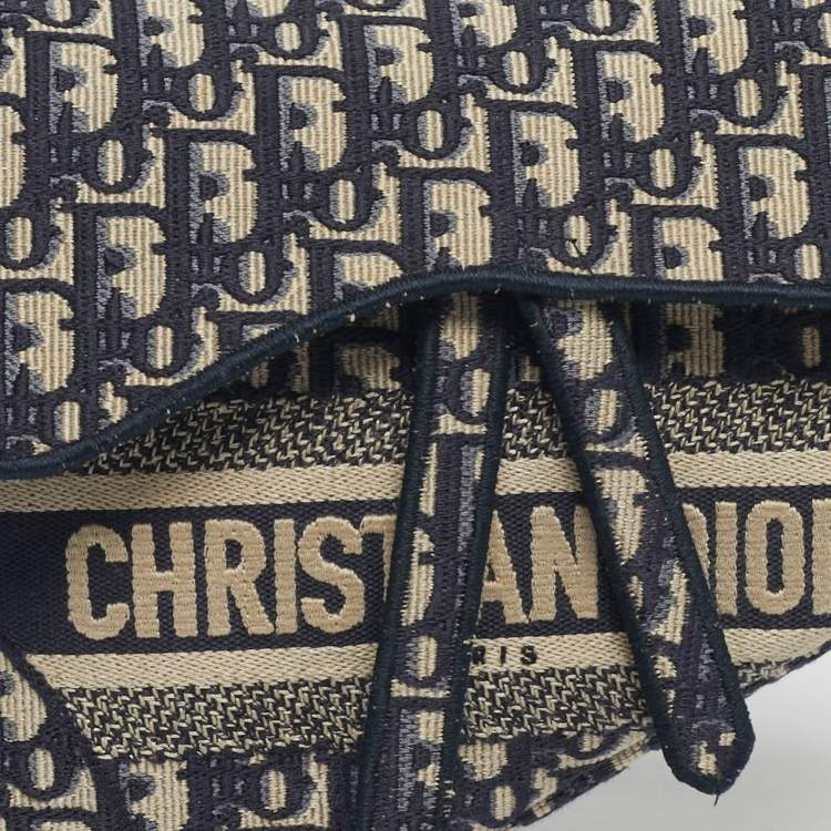 Pre Owned Dior Navy Blue Oblique Canvas and Leather Saddle Bag