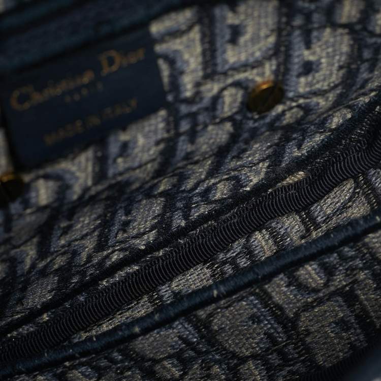 Pre Owned Dior Navy Blue Oblique Canvas and Leather Saddle Bag