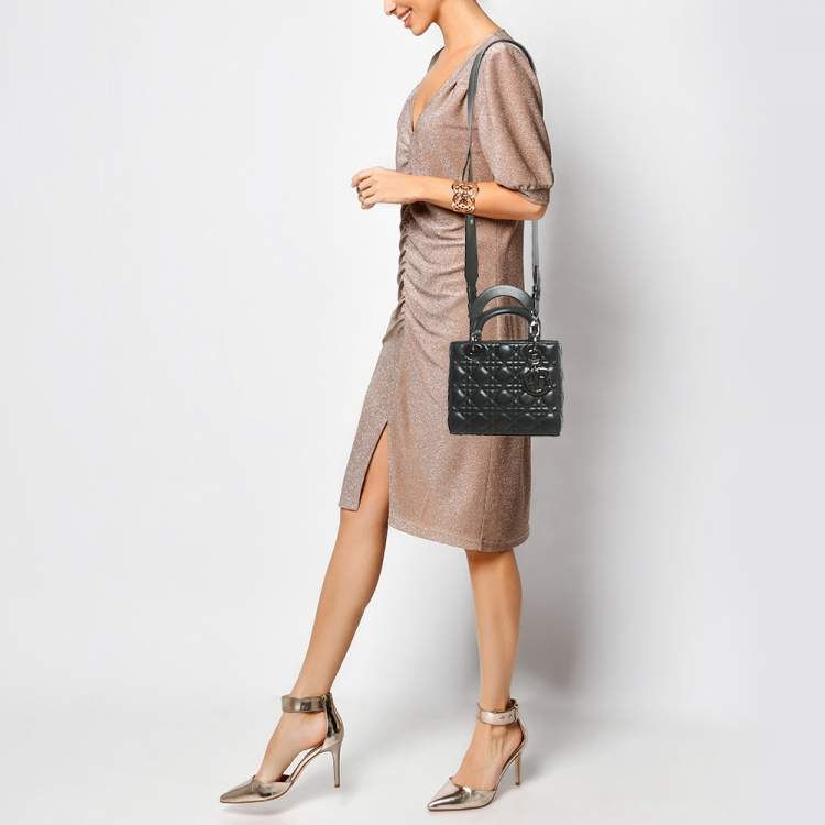 Pre Owned Dior Black Cannage Leather Small Lady Dior Tote
