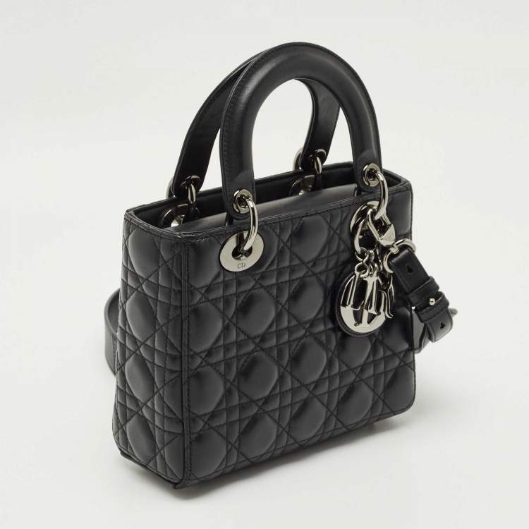 Pre Owned Dior Black Cannage Leather Small Lady Dior Tote