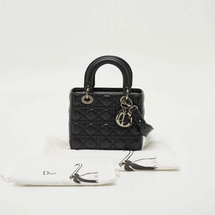 Pre Owned Dior Black Cannage Leather Small Lady Dior Tote