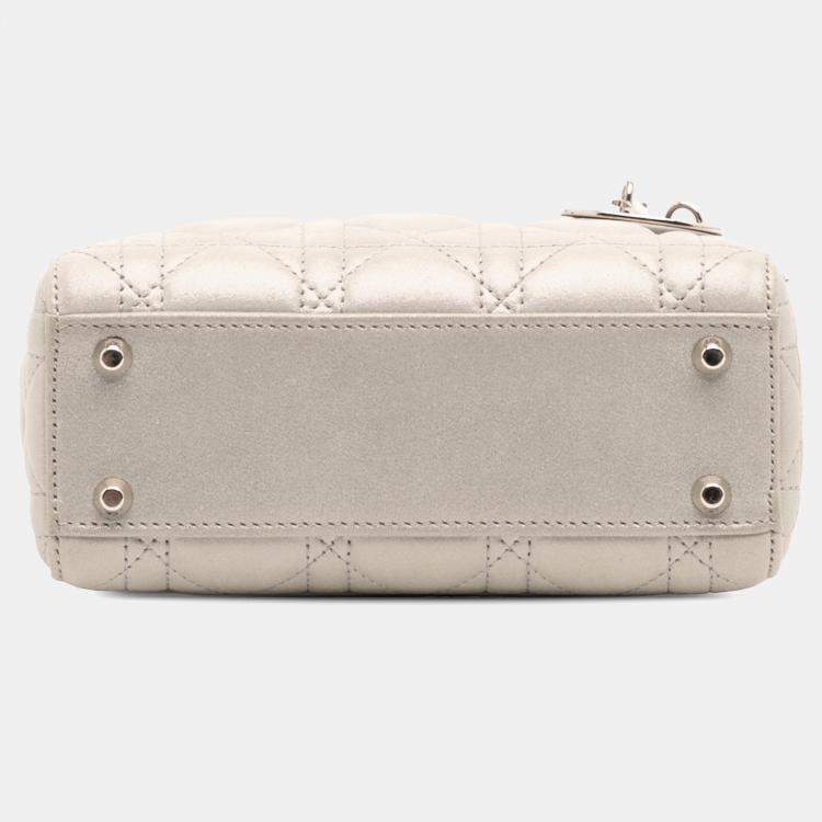 Pre Owned Dior Silver Mini Iridescent Lambskin Cannage Lady Dior