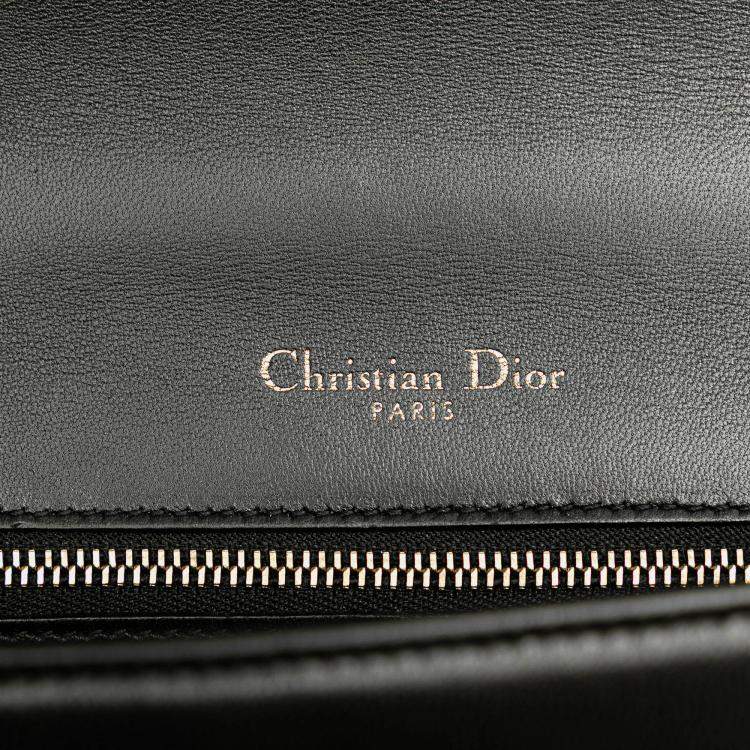 Pre Owned Dior Black Medium Calfskin Crystal Embroidered Diorama Flap