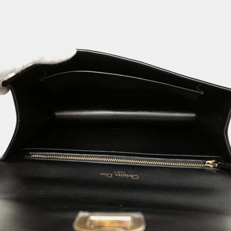 Pre Owned Dior Black Medium Calfskin Crystal Embroidered Diorama Flap