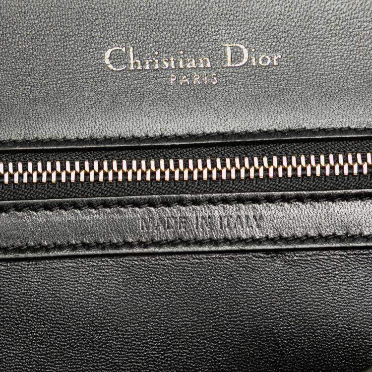 Pre Owned Dior Black Medium Calfskin Crystal Embroidered Diorama Flap