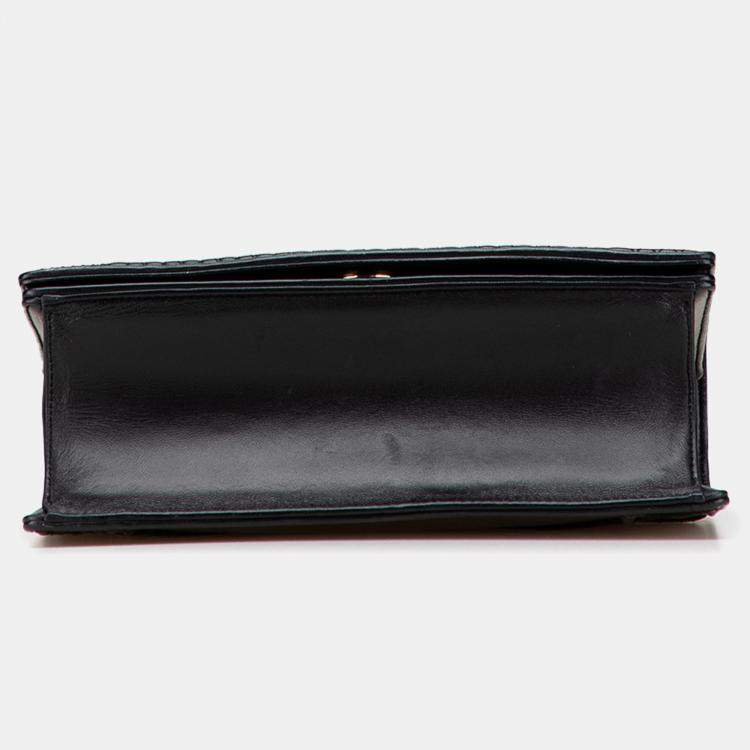 Pre Owned Dior Black Medium Calfskin Crystal Embroidered Diorama Flap