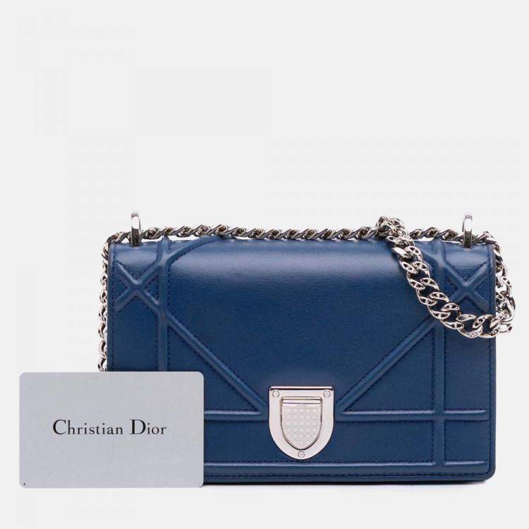 Pre Owned Dior Blue Mini Lambskin Diorama Flap