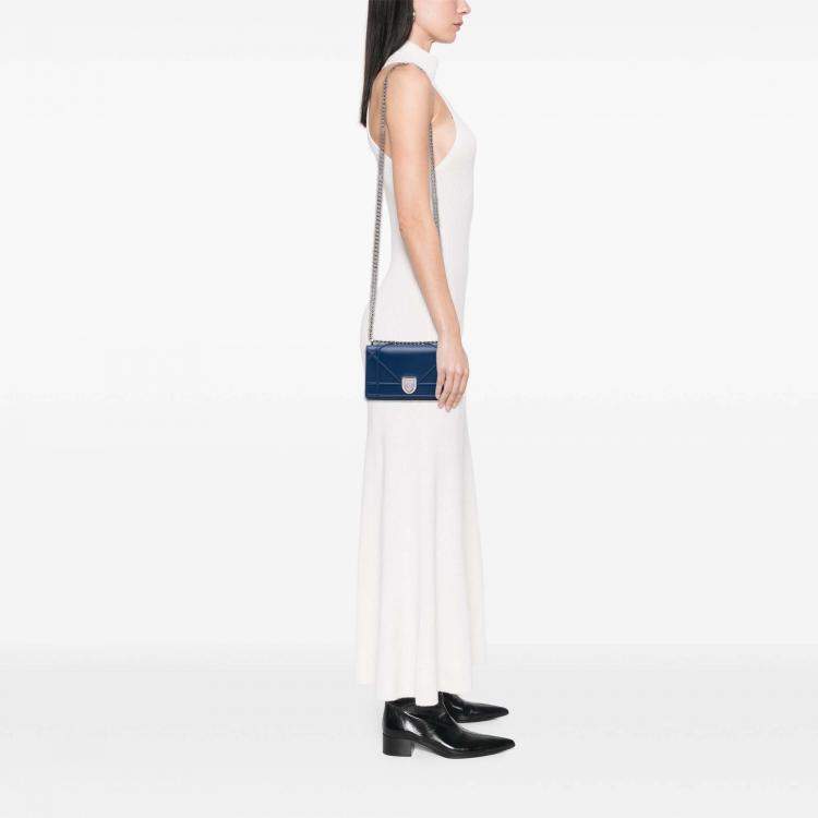 Pre Owned Dior Blue Mini Lambskin Diorama Flap