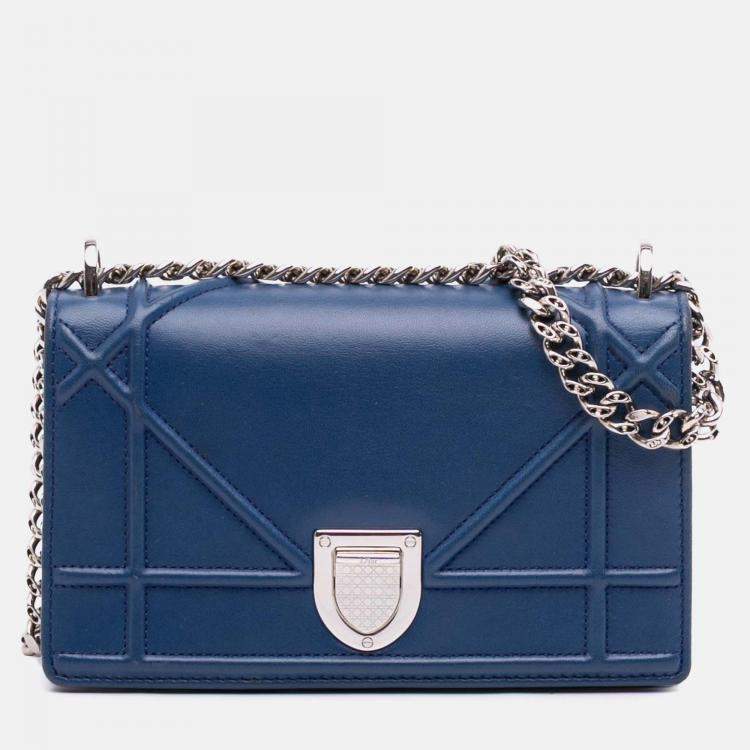 Pre Owned Dior Blue Mini Lambskin Diorama Flap