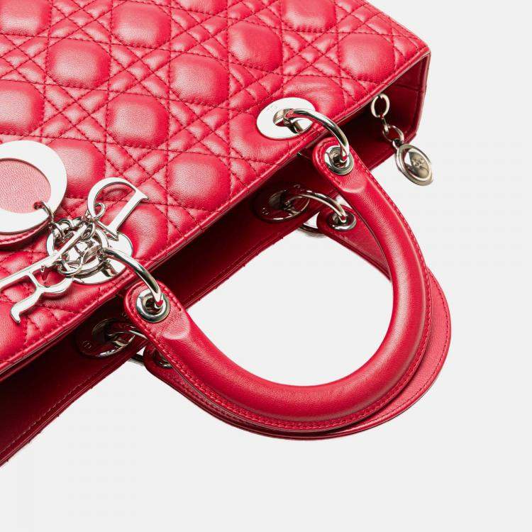 Pre Owned Dior Red Large Lambskin Cannage Lady Dior