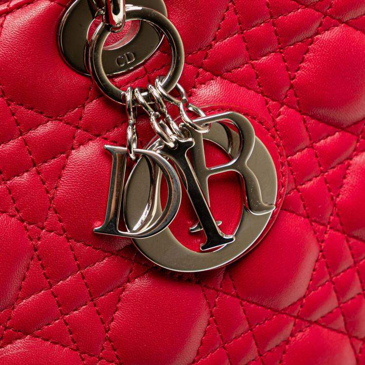 Pre Owned Dior Red Large Lambskin Cannage Lady Dior