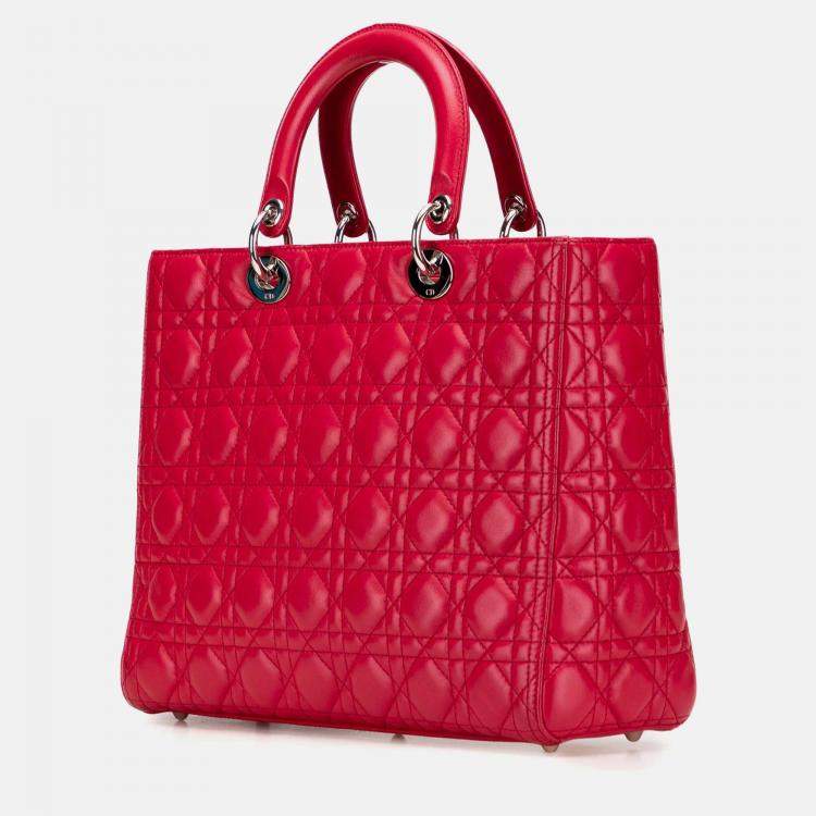 Pre Owned Dior Red Large Lambskin Cannage Lady Dior