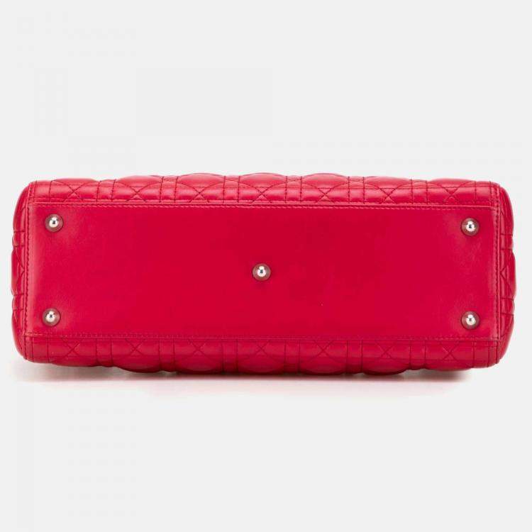 Pre Owned Dior Red Large Lambskin Cannage Lady Dior