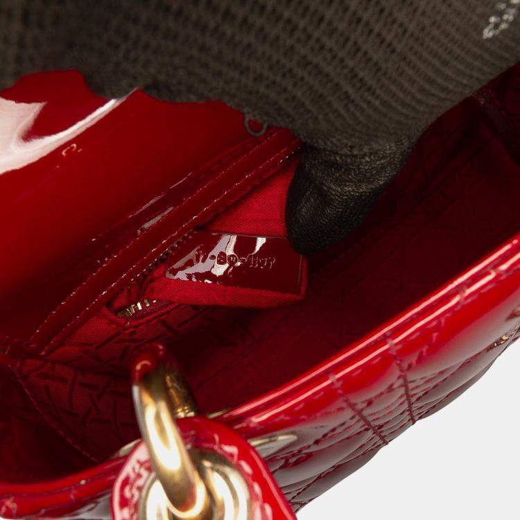 Pre Owned Dior Red Mini Patent Cannage Lady Dior