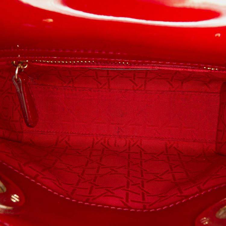 Pre Owned Dior Red Mini Patent Cannage Lady Dior