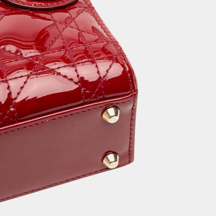 Pre Owned Dior Red Mini Patent Cannage Lady Dior