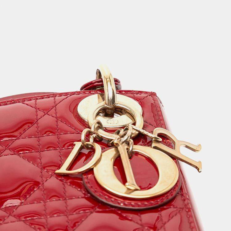 Pre Owned Dior Red Mini Patent Cannage Lady Dior