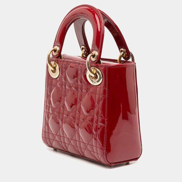 Pre Owned Dior Red Mini Patent Cannage Lady Dior