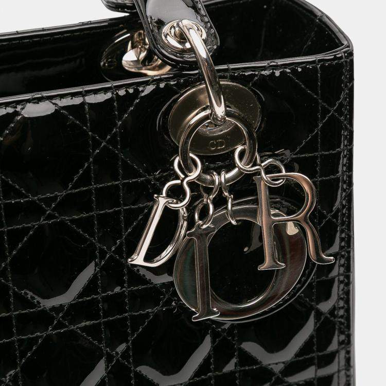 مملوكة مسبقًا Dior Black Medium Patent Cannage Lady Dior