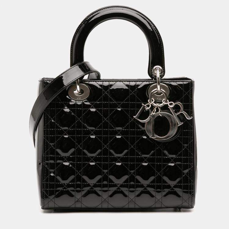 مملوكة مسبقًا Dior Black Medium Patent Cannage Lady Dior
