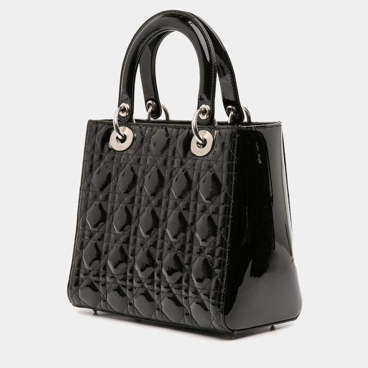 مملوكة مسبقًا Dior Black Medium Patent Cannage Lady Dior