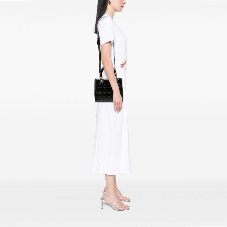 مملوكة مسبقًا Dior Black Medium Patent Cannage Lady Dior
