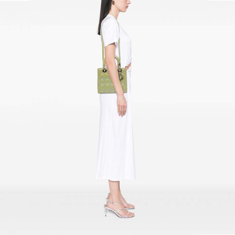 Pre Owned Dior Green Medium Patent Cannage Lady Dior
