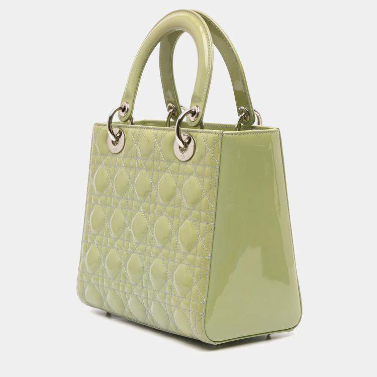 Pre Owned Dior Green Medium Patent Cannage Lady Dior
