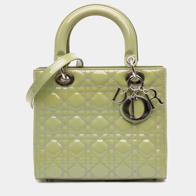 Pre Owned Dior Green Medium Patent Cannage Lady Dior
